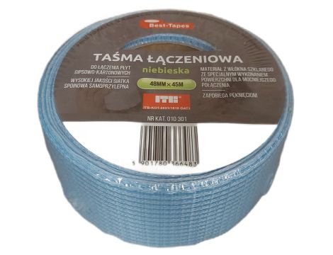 TAŚMA  SIATKA ANTYRYSOWA NIEBIESKA DO ŁĄCZENIA PŁYT GK 48MM X 45MB 010 301